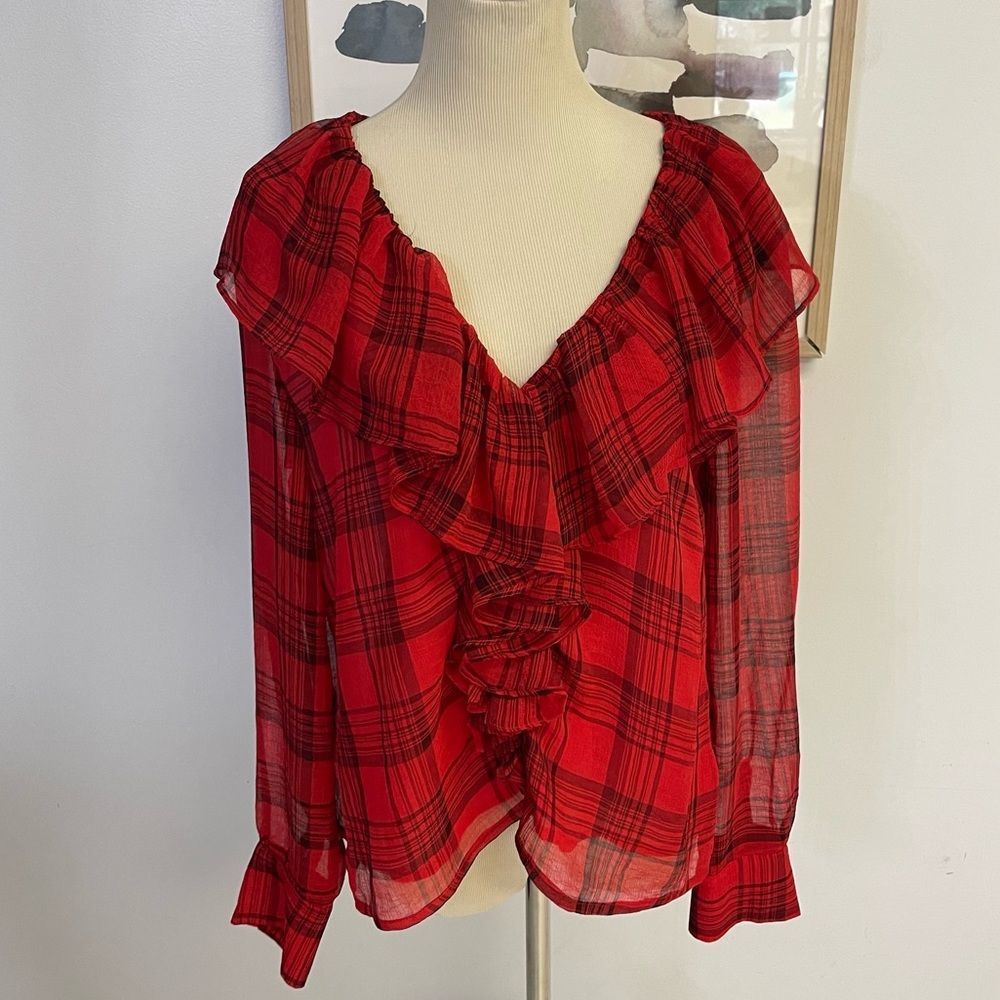 Vici Red Plaid Ruffle Blouse